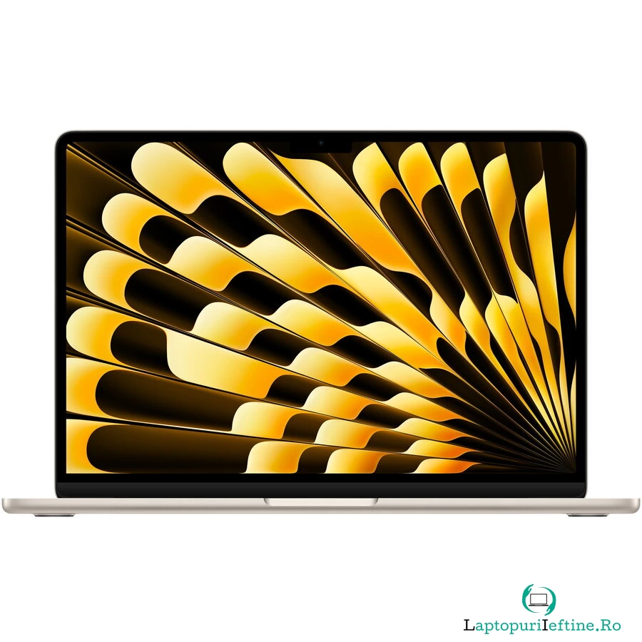 Laptop Apple MacBook Air 13 cu procesor Apple M3, 8 nuclee CPU si 8 nuclee GPU, 16GB RAM, 256GB SSD, Starlight, Manual RO