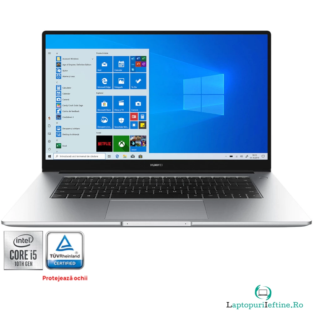 Laptop Huawei MateBook D15, 15.6", Intel Core i5-10210U, Full HD, 8GB, 512GB SSD, Intel UHD Graphics, Windows 10 Home, Silver