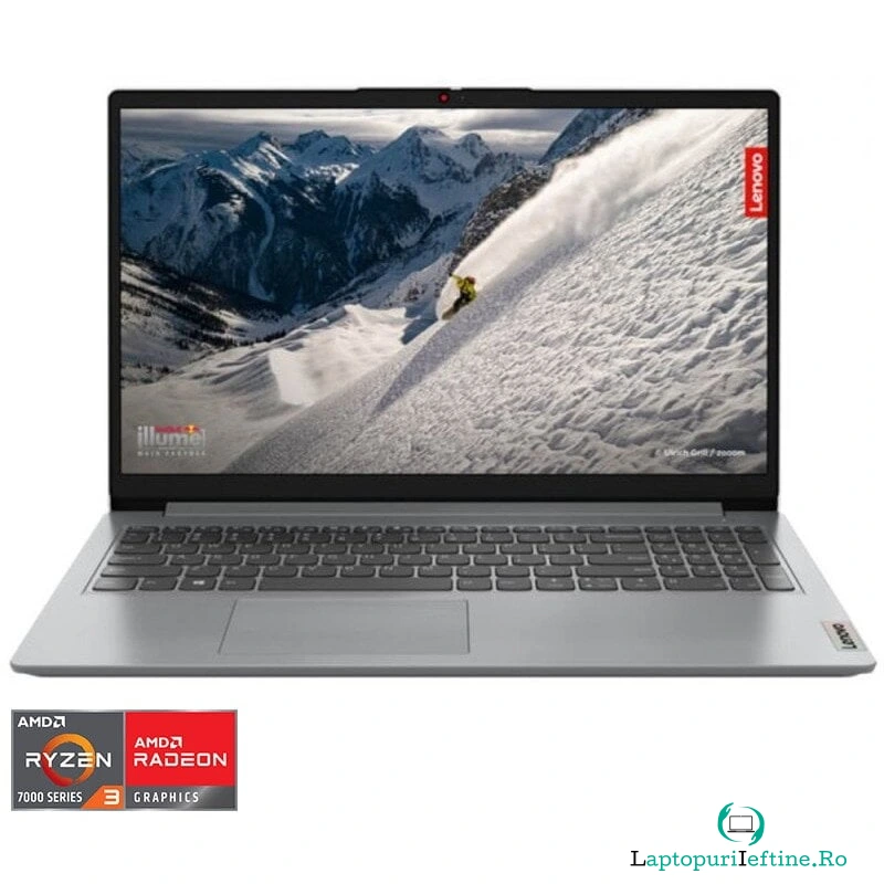 Laptop Lenovo IdeaPad 1 15AMN7 cu procesor AMD Ryzen™ 3 7320U pana la 4.1GHz, 15.6 Full HD, 16GB LPDDR5 RAM, 512GB SSD, AMD Radeon™ 610M Graphics, No OS, Cloud Grey